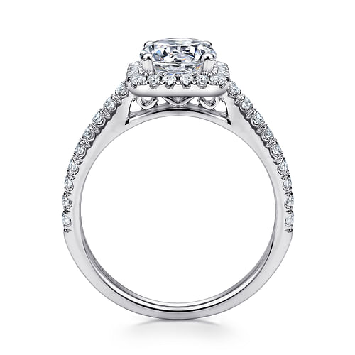 14K White Gold Cushion Halo Round Diamond Engagement Ring