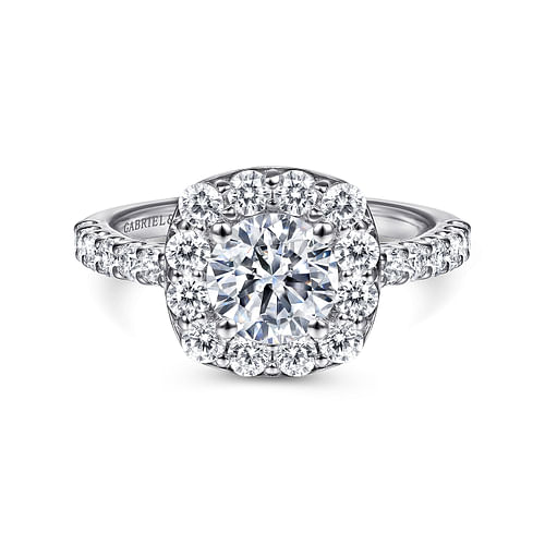 14K White Gold Cushion Halo Round Diamond Engagement Ring