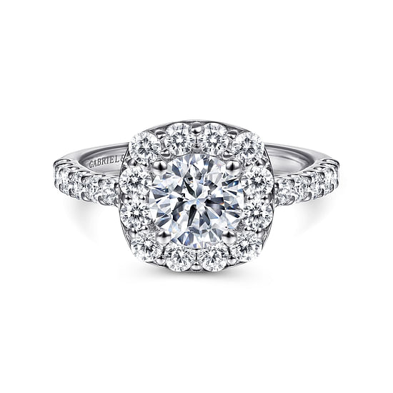 Gabriel - 14K White Gold Cushion Halo Round Diamond Engagement Ring