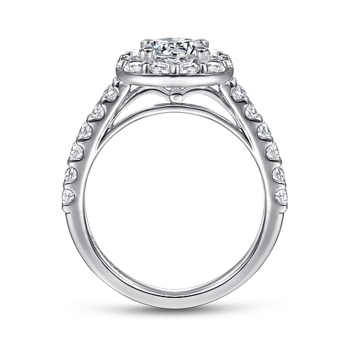 14K White Gold Cushion Halo Round Diamond Engagement Ring