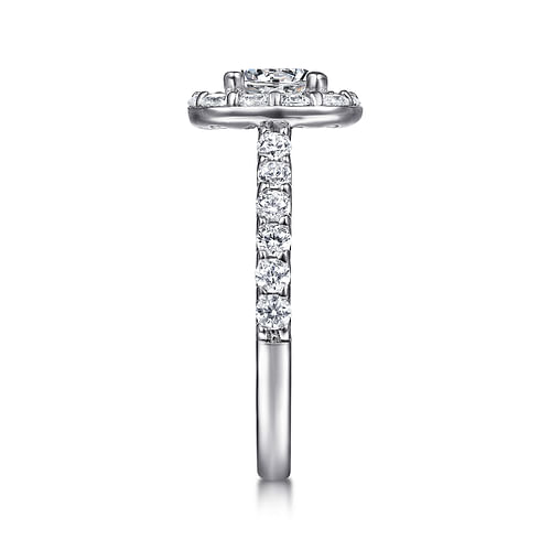 14K White Gold Cushion Halo Round Diamond Engagement Ring