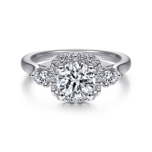 14K White Gold Cushion Halo Round Diamond Engagement Ring