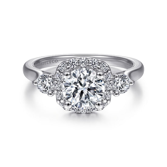 Gabriel - 14K White Gold Cushion Halo Round Diamond Engagement Ring