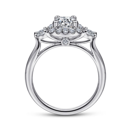 14K White Gold Cushion Halo Round Diamond Engagement Ring