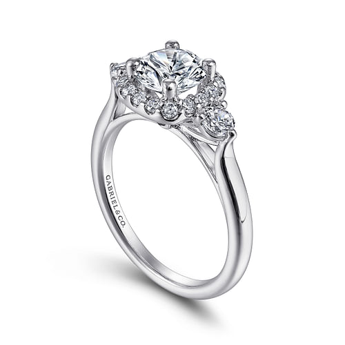 14K White Gold Cushion Halo Round Diamond Engagement Ring