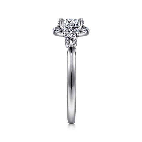 14K White Gold Cushion Halo Round Diamond Engagement Ring