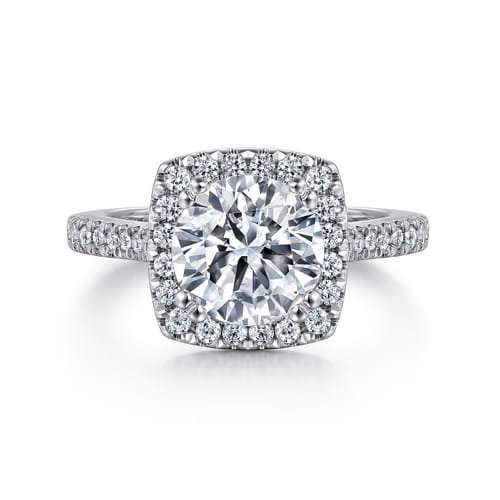 14K White Gold Cushion Halo Round Diamond Engagement Ring