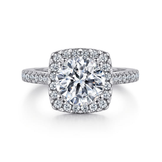 Gabriel - 14K White Gold Cushion Halo Round Diamond Engagement Ring
