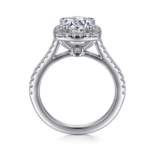 14K White Gold Cushion Halo Round Diamond Engagement Ring