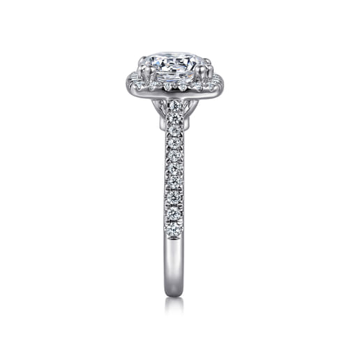 14K White Gold Cushion Halo Round Diamond Engagement Ring