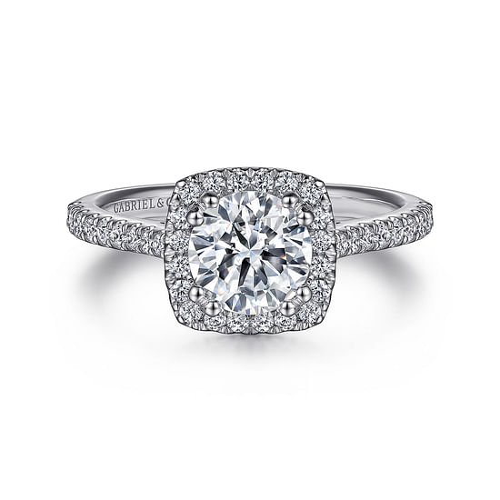 Gabriel - 14K White Gold Cushion Halo Round Diamond Engagement Ring