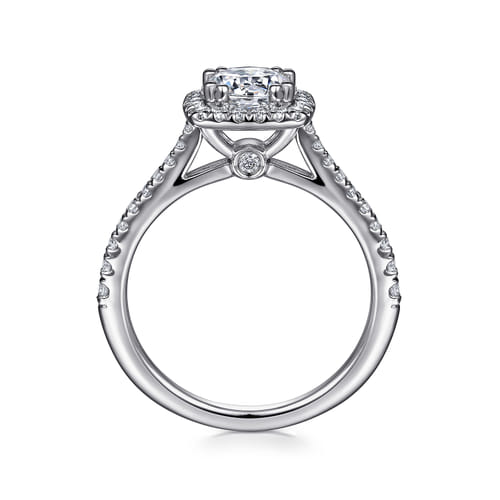 14K White Gold Cushion Halo Round Diamond Engagement Ring