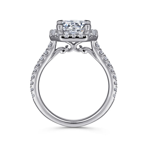 14K White Gold Cushion Halo Round Diamond Engagement Ring