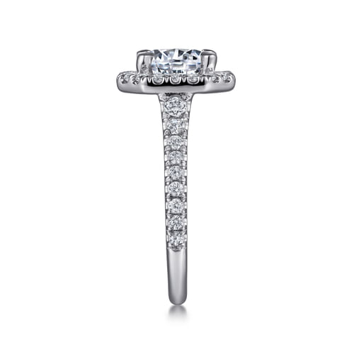 14K White Gold Cushion Halo Round Diamond Engagement Ring