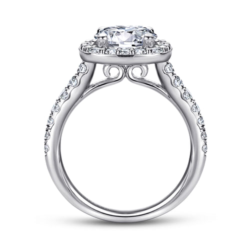 14K White Gold Cushion Halo Round Diamond Engagement Ring