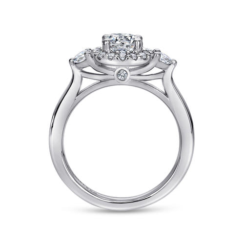14K White Gold Cushion Halo Round Diamond Engagement Ring