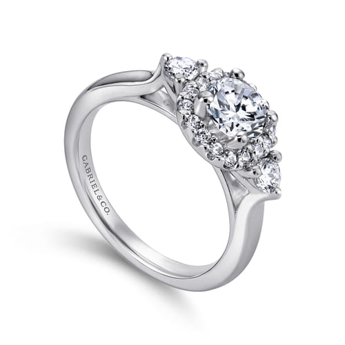 14K White Gold Cushion Halo Round Diamond Engagement Ring