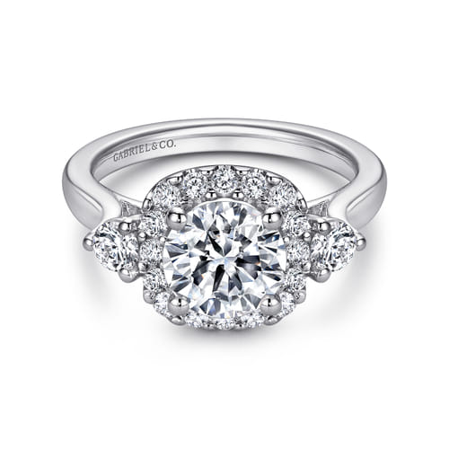 14K White Gold Cushion Halo Round Diamond Engagement Ring