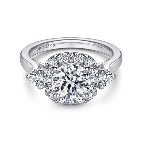 Gabriel - 14K White Gold Cushion Halo Round Diamond Engagement Ring Gabriel - 14K White Gold Cushion Halo Round Diamond Engagement Ring