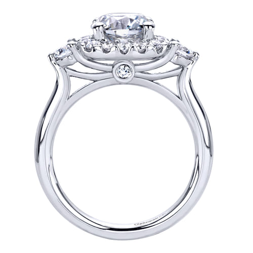 14K White Gold Cushion Halo Round Diamond Engagement Ring