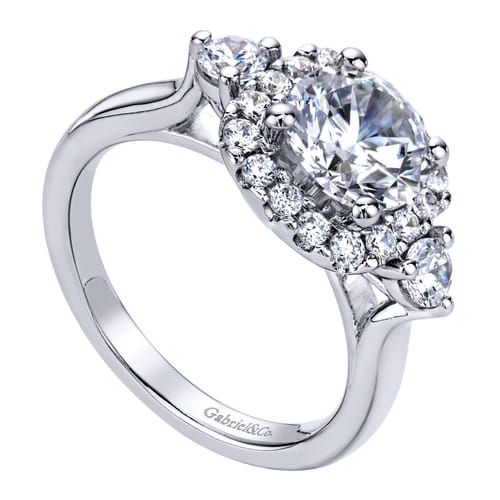 14K White Gold Cushion Halo Round Diamond Engagement Ring