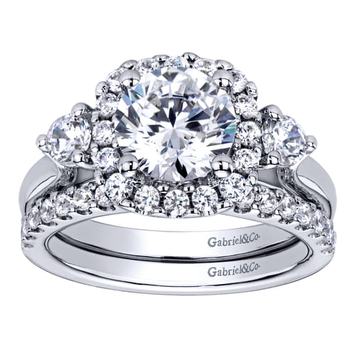 14K White Gold Cushion Halo Round Diamond Engagement Ring
