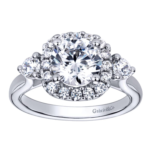 14K White Gold Cushion Halo Round Diamond Engagement Ring