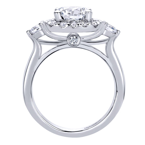 14K White Gold Cushion Halo Round Diamond Engagement Ring