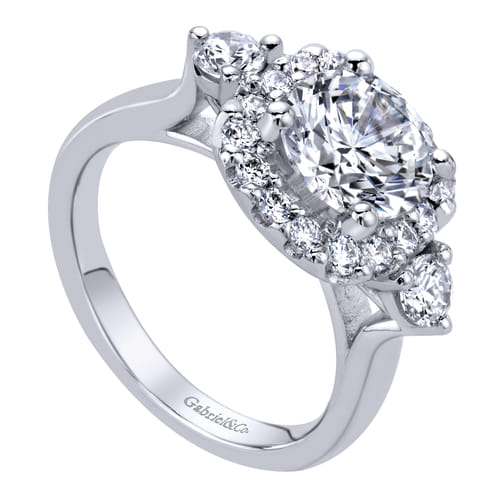 14K White Gold Cushion Halo Round Diamond Engagement Ring