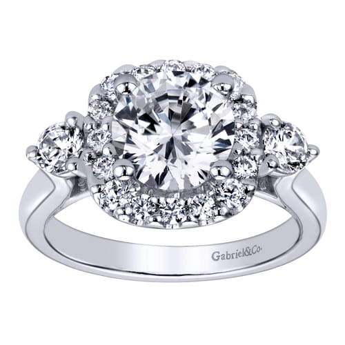 14K White Gold Cushion Halo Round Diamond Engagement Ring