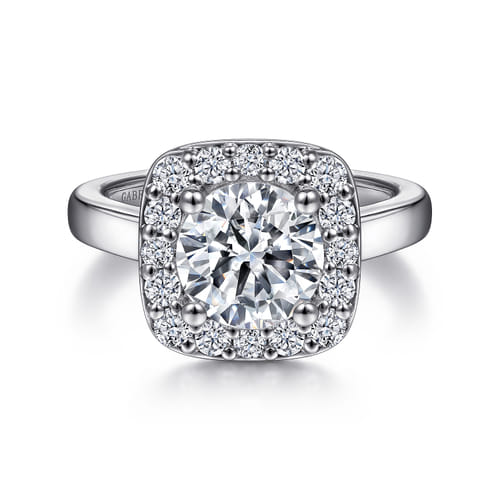 14K White Gold Cushion Halo Round Diamond Engagement Ring
