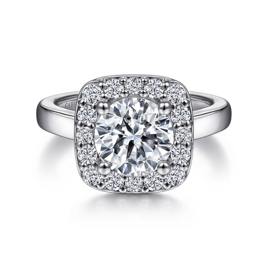 Gabriel - 14K White Gold Cushion Halo Round Diamond Engagement Ring