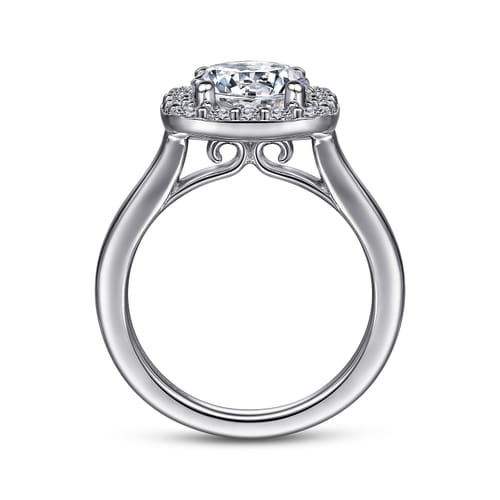 14K White Gold Cushion Halo Round Diamond Engagement Ring