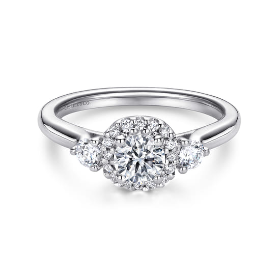 Gabriel - 14K White Gold Cushion Halo Round Diamond Engagement Ring Gabriel - 14K White Gold Cushion Halo Round Diamond Engagement Ring
