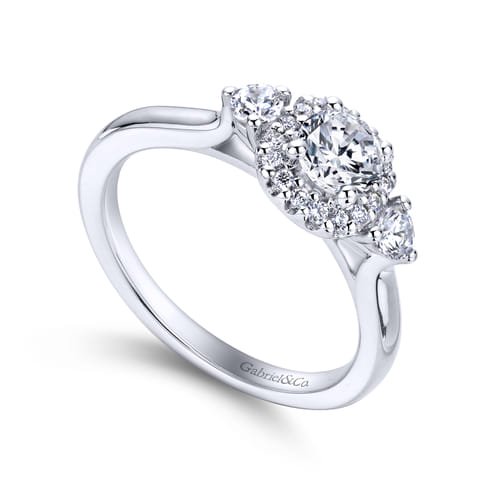 14K White Gold Cushion Halo Round Diamond Engagement Ring