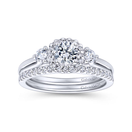 14K White Gold Cushion Halo Round Diamond Engagement Ring