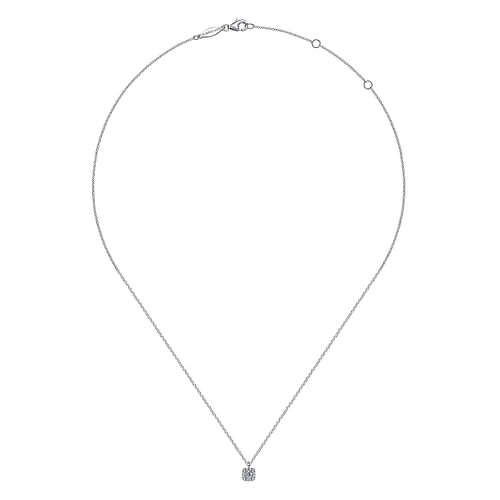 14K White Gold Cushion Halo Round Diamond Pendant Necklace