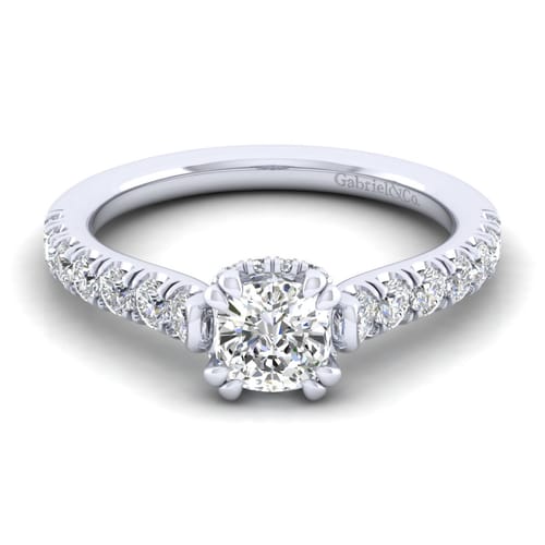 14K White Gold Cushion Hidden Halo Diamond Engagement Ring