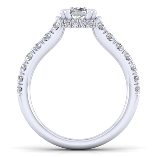 14K White Gold Cushion Hidden Halo Diamond Engagement Ring