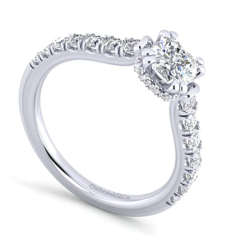 14K White Gold Cushion Hidden Halo Diamond Engagement Ring