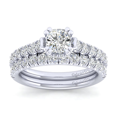 14K White Gold Cushion Hidden Halo Diamond Engagement Ring