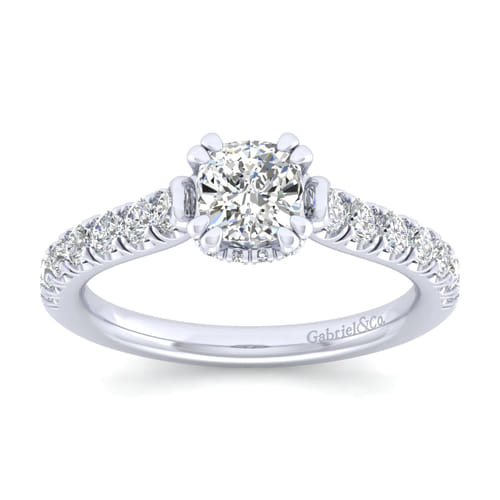 14K White Gold Cushion Hidden Halo Diamond Engagement Ring