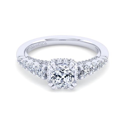 14K White Gold Cushion Hidden Halo Diamond Engagement Ring
