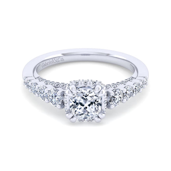 Gabriel - 14K White Gold Cushion Hidden Halo Diamond Engagement Ring