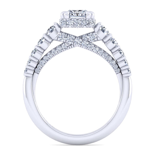 14K White Gold Cushion Hidden Halo Diamond Engagement Ring