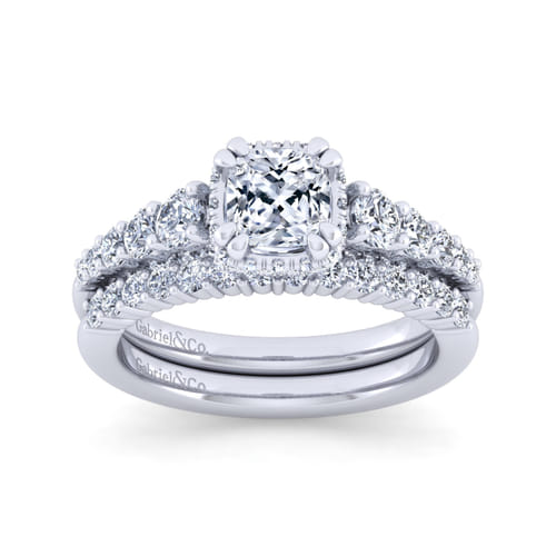 14K White Gold Cushion Hidden Halo Diamond Engagement Ring