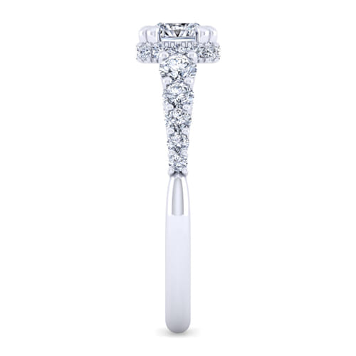 14K White Gold Cushion Hidden Halo Diamond Engagement Ring