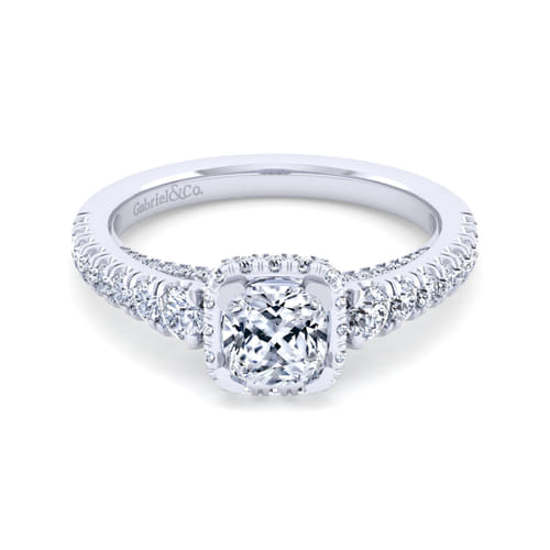 14K White Gold Cushion Hidden Halo Diamond Engagement Ring