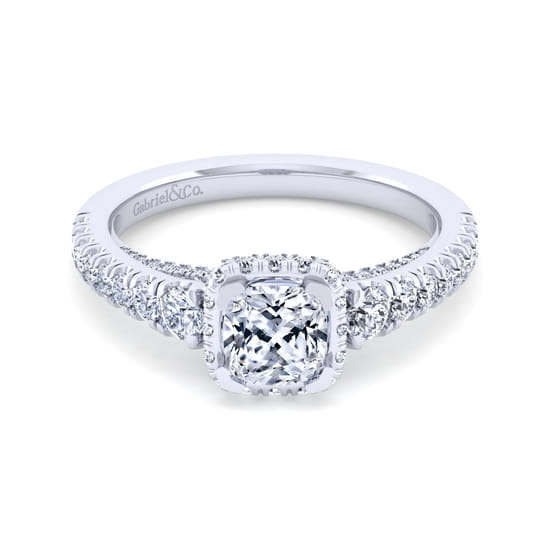 Gabriel - 14K White Gold Cushion Hidden Halo Diamond Engagement Ring Gabriel - 14K White Gold Cushion Hidden Halo Diamond Engagement Ring