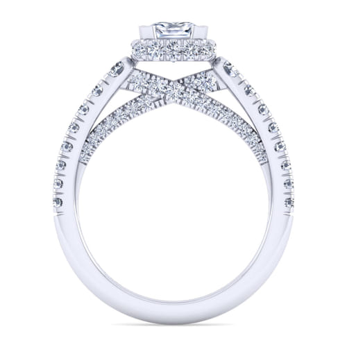 14K White Gold Cushion Hidden Halo Diamond Engagement Ring